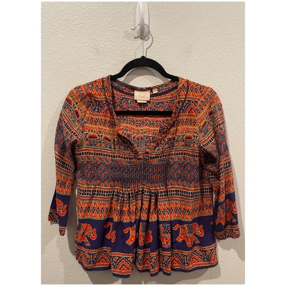 VANESSA VIRGINIA Mahdia Boho Peasant Elephant Print Blouse - Picture 2 of 6